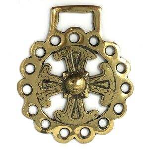 Vintage Celtic cross horse brass medallion